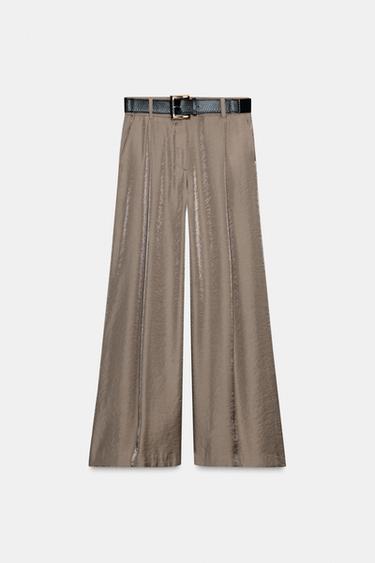 WEITE SATINHOSE MIT GÜRTEL - Braun / Braungrau von Zara - Bild 0