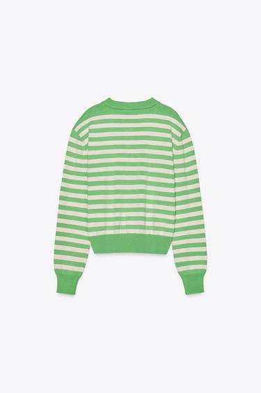 GILET EN MAILLE RAYURES - Écru / Vert de Zara - Image 6