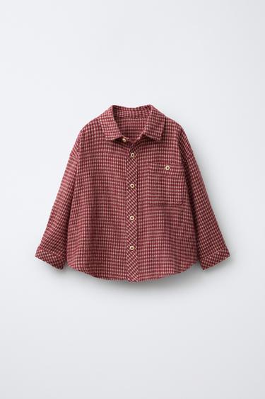 CHECK SHIRT WITH POCKET - Burgundy by Zara - Image 0