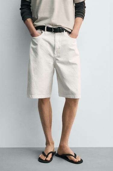 Zara BAGGY FIT SHORTS - White