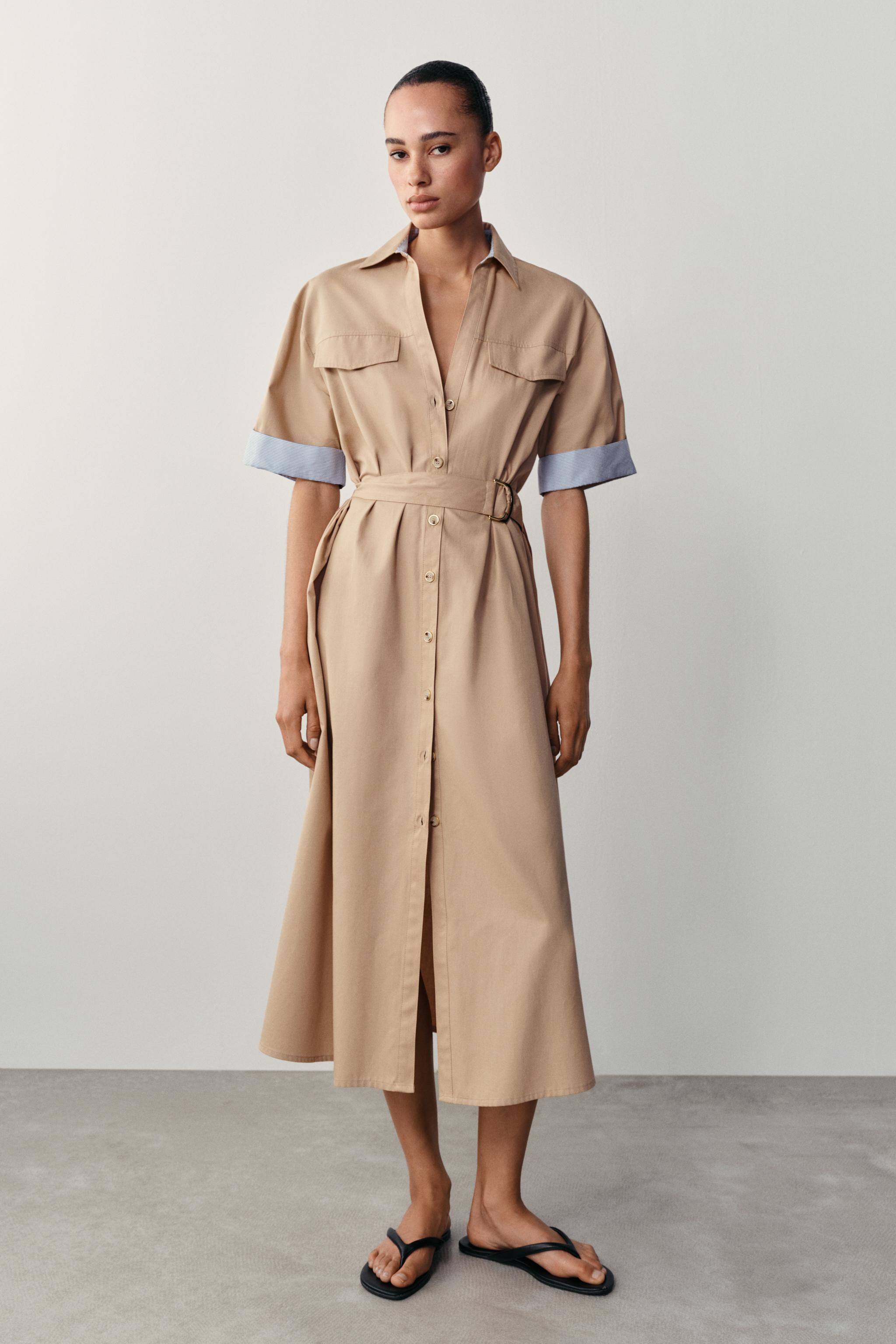 ROBE-CHEMISE MI-LONGUE AVEC CEINTURE