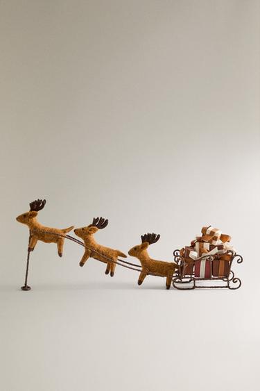 CHRISTMAS SLEIGH AND REINDEER DECORATION - Brown by Zara - Image 0
