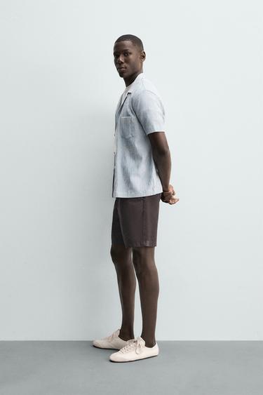 CHEMISE REGULAR FIT SEERSUCKER - Blanc / Bleu ciel de Zara - Image 3