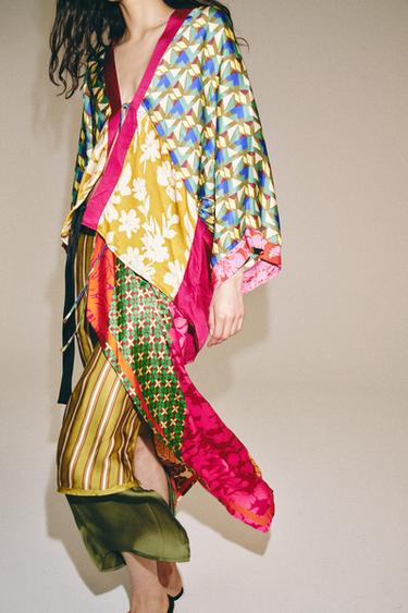 Zara FLORAL AND STRIPED PRINT PAREO SCARF - Multicolored