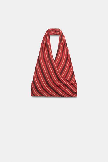 TOP HALTER CROISÉ À RAYURES - Rouges de Zara - Image 8