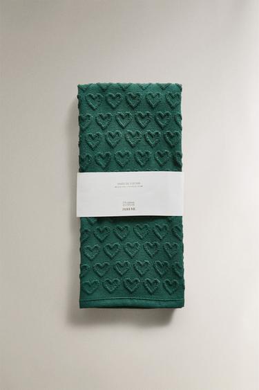 TORCHON DE CUISINE COTON ÉPONGE CŒURS NOËL - Vert de Zara - Image 3