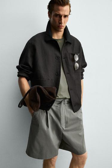 SHORT RELAXED FIT PLIS AVEC CEINTURE - Kaki de Zara - Image 5