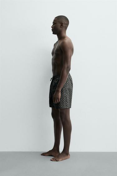 LONG CHECKED SWIMMING TRUNKS - Black by Zara - Image 4