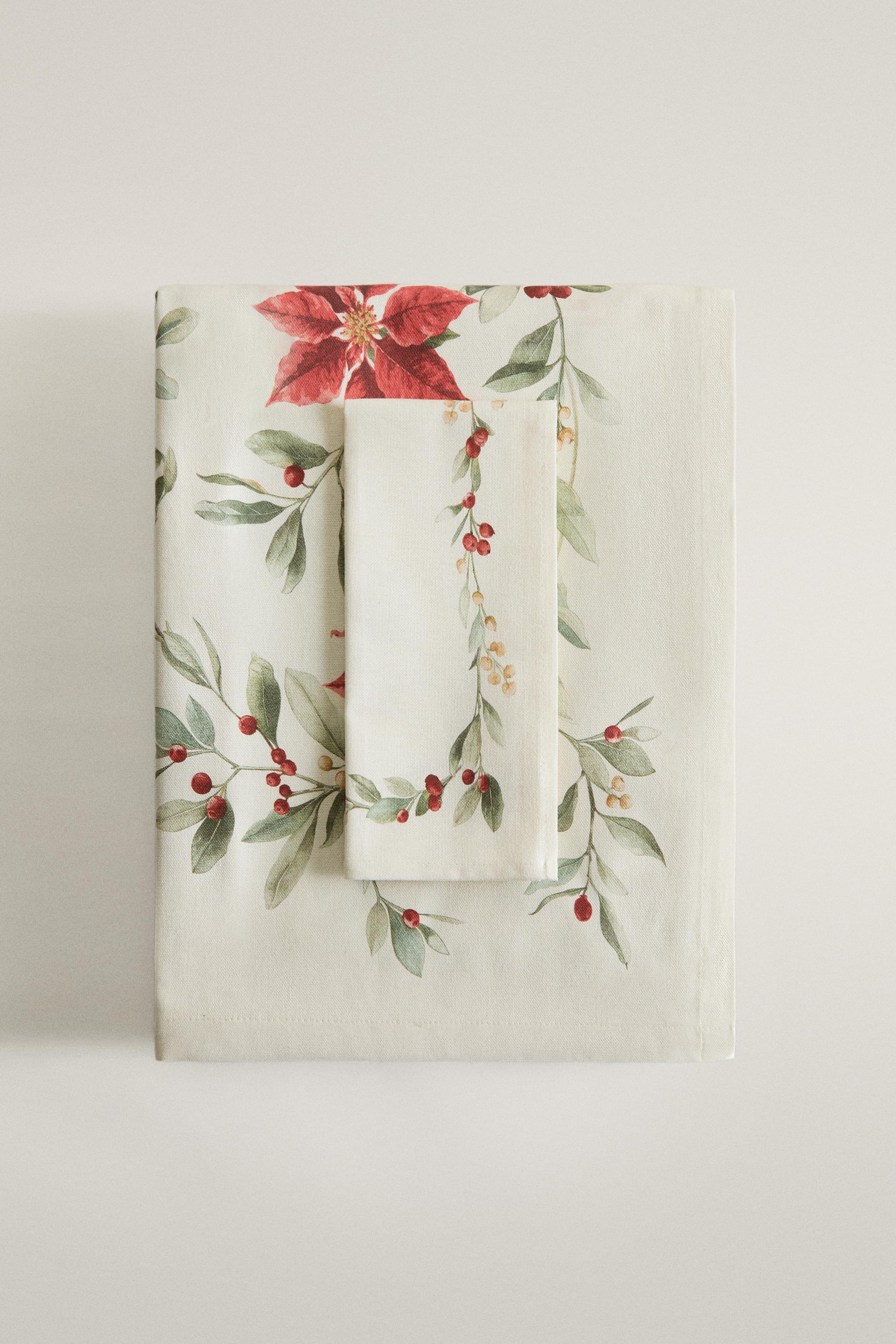 COTTON CHRISTMAS LEAF TABLECLOTH