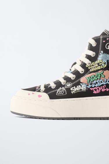 GRAFFITI HIGH-TOP SNEAKERS - Black by Zara - Image 3