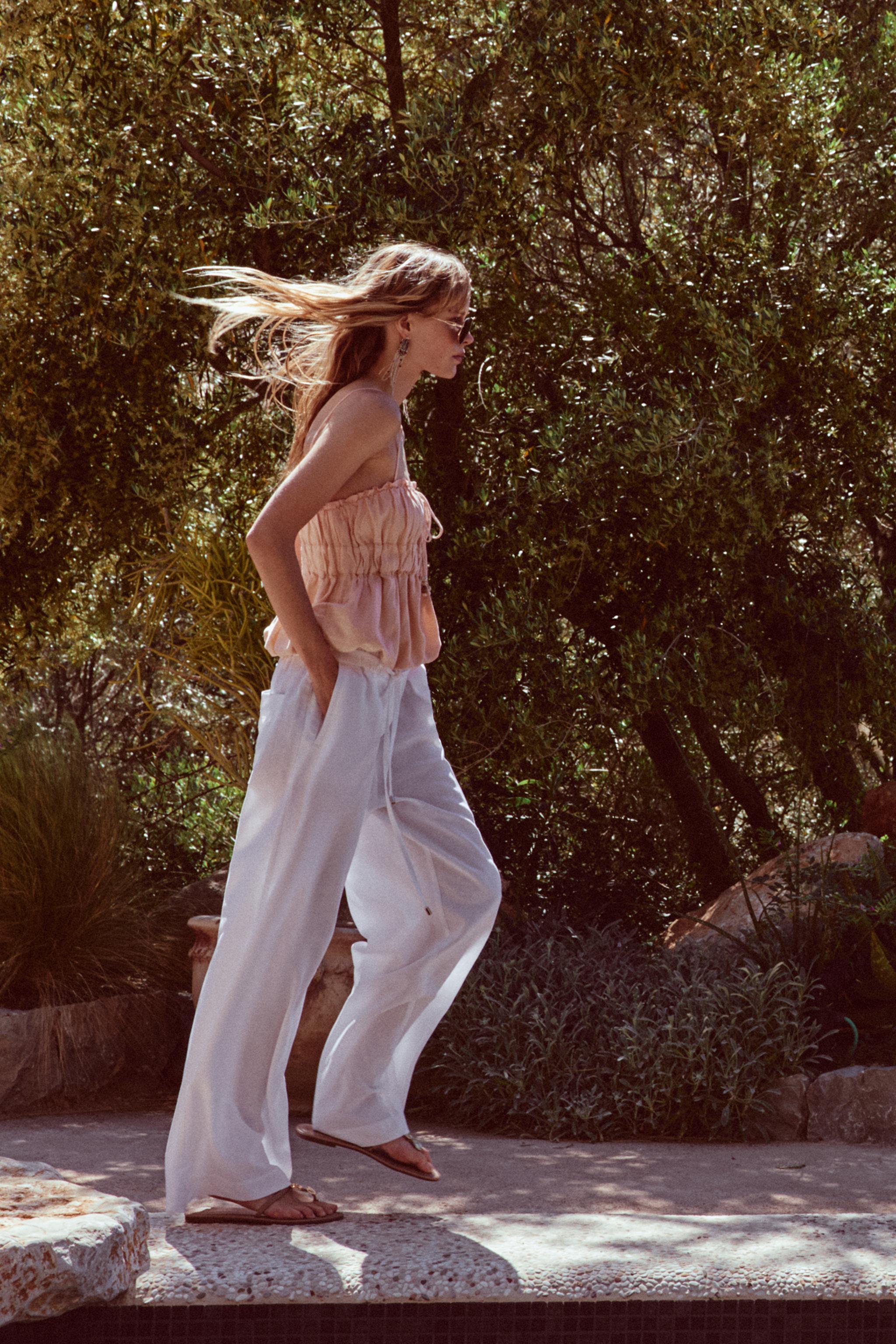 LINEN BLEND ELASTICATED TOP - Peach | ZARA South Africa