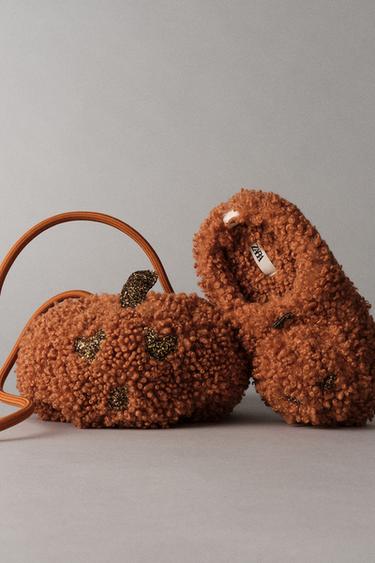 Zara FLEECE PUMPKIN CROSSBODY BAG - Orange