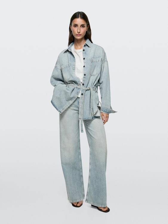 Oversize denim shirt with pocket details from Zara - $130