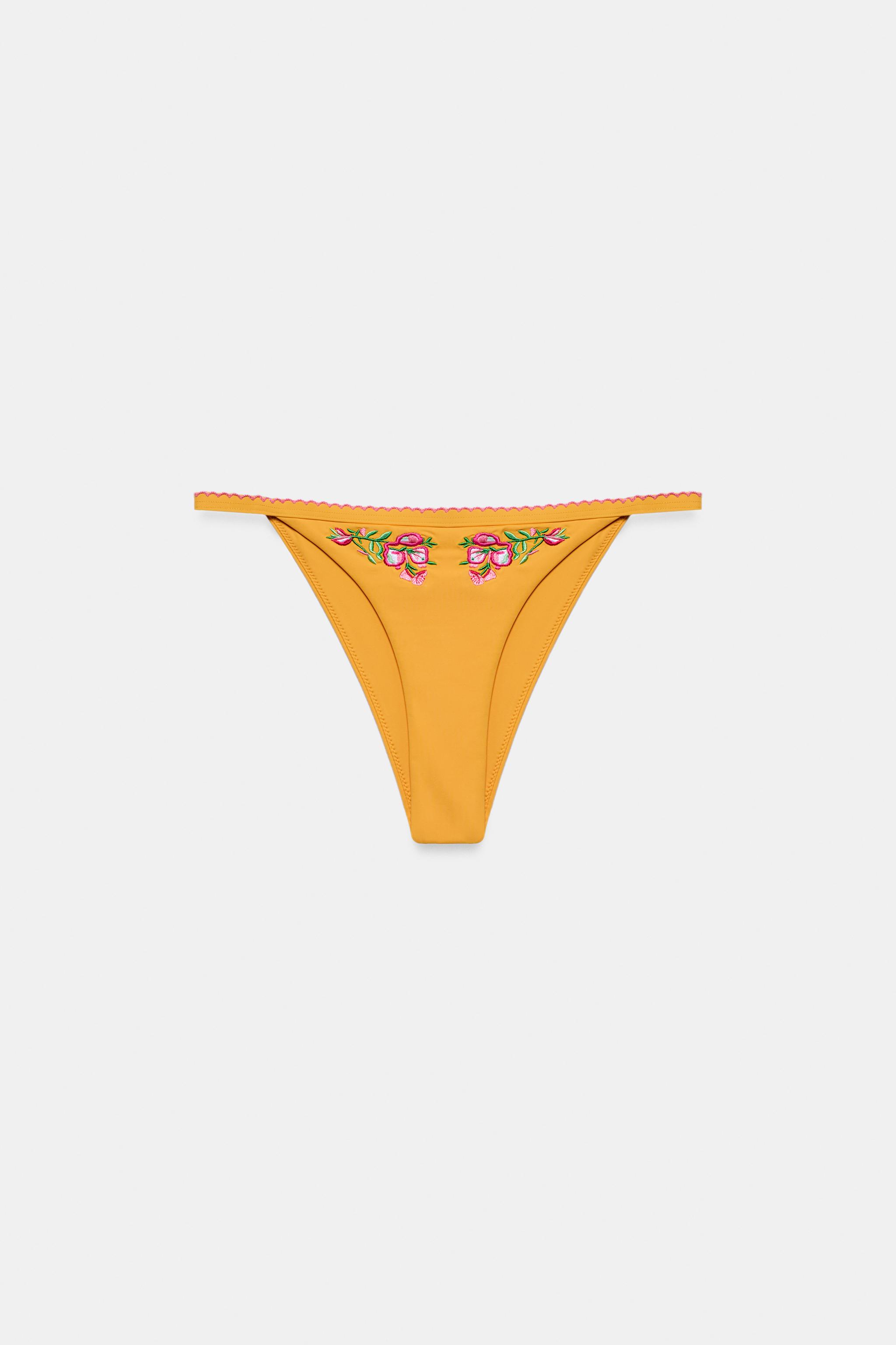 EMBROIDERED FLORAL BIKINI BOTTOMS — Yellow
