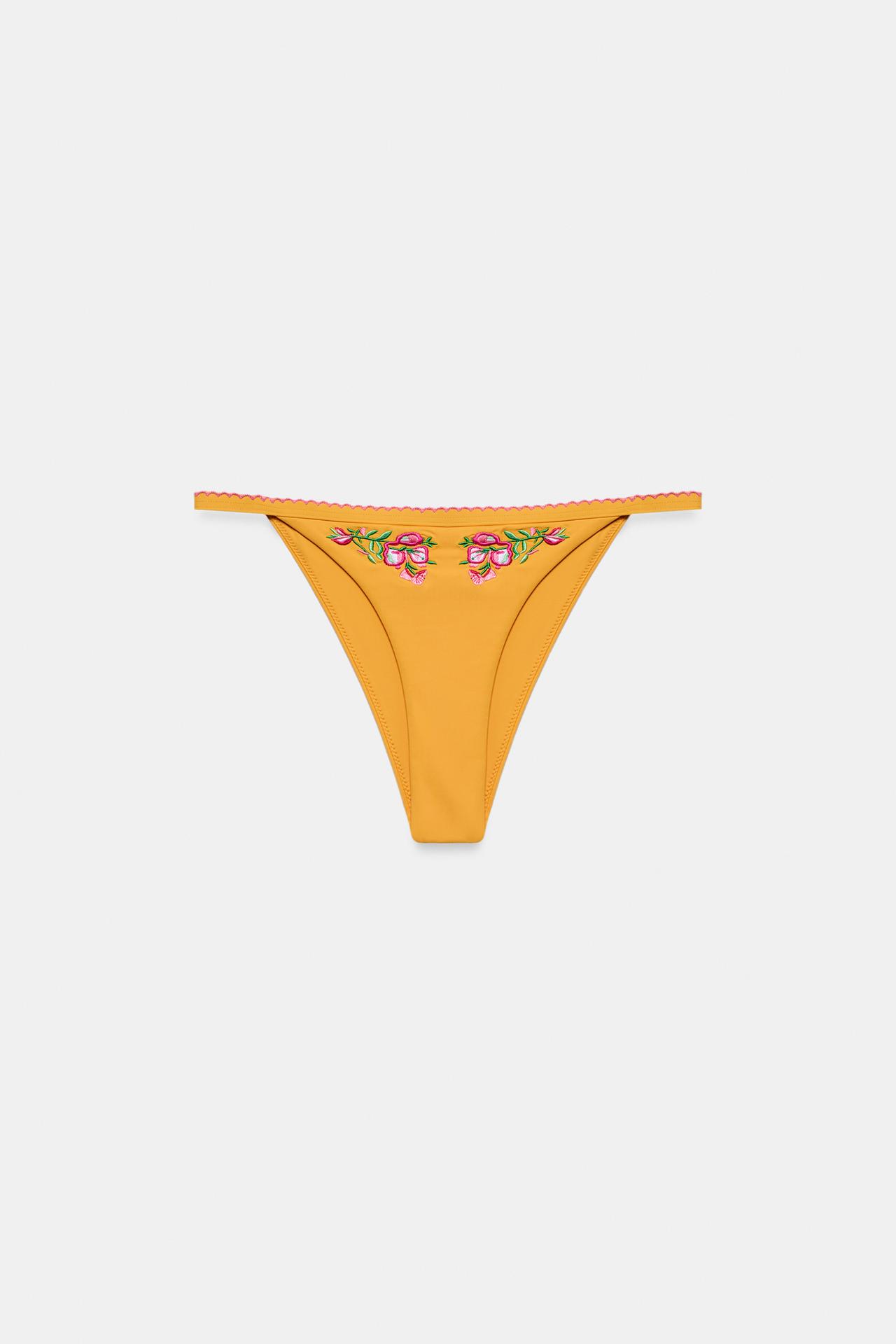EMBROIDERED FLORAL BIKINI BOTTOMS — Yellow