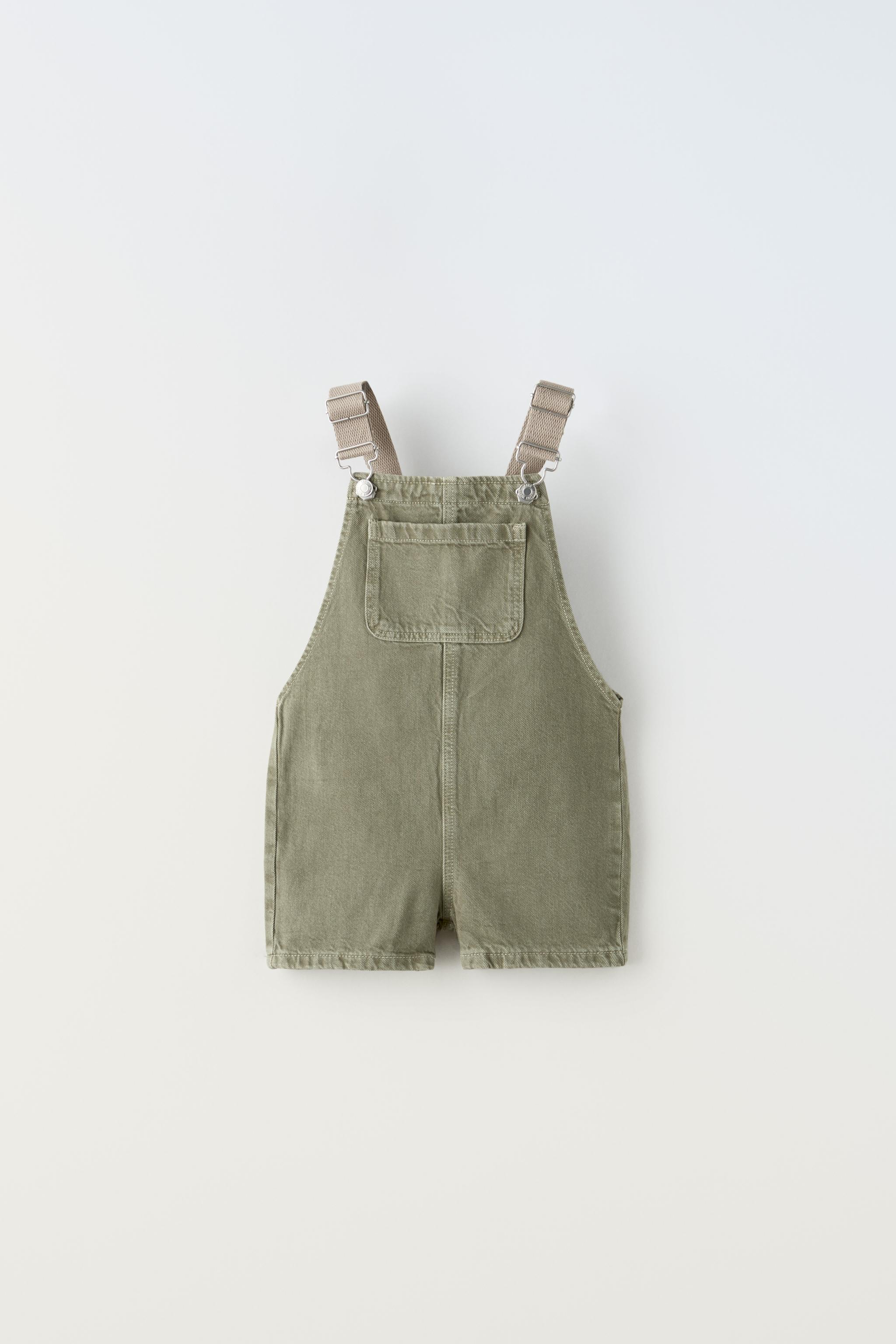Kids grey linen dungarees with adjustable straps