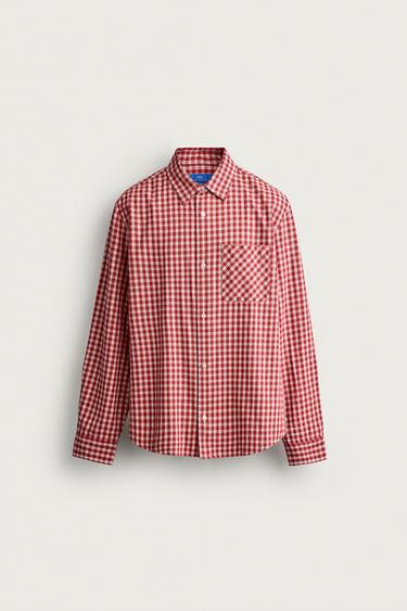 ÁO SƠ MI VẢI TWILL KẺ CA RÔ AARON LEVINE X ZARA - Màu nâu nhạt/Đỏ từ Zara