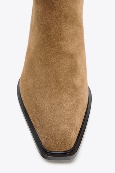 SPLIT SUEDE HEELED ANKLE BOOTS - SAND/BROWN by Zara - Image 4