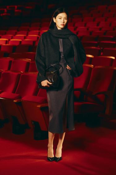 Zara 羊毛混紡圍巾西裝外套 ZW COLLECTION - 斑紋灰色