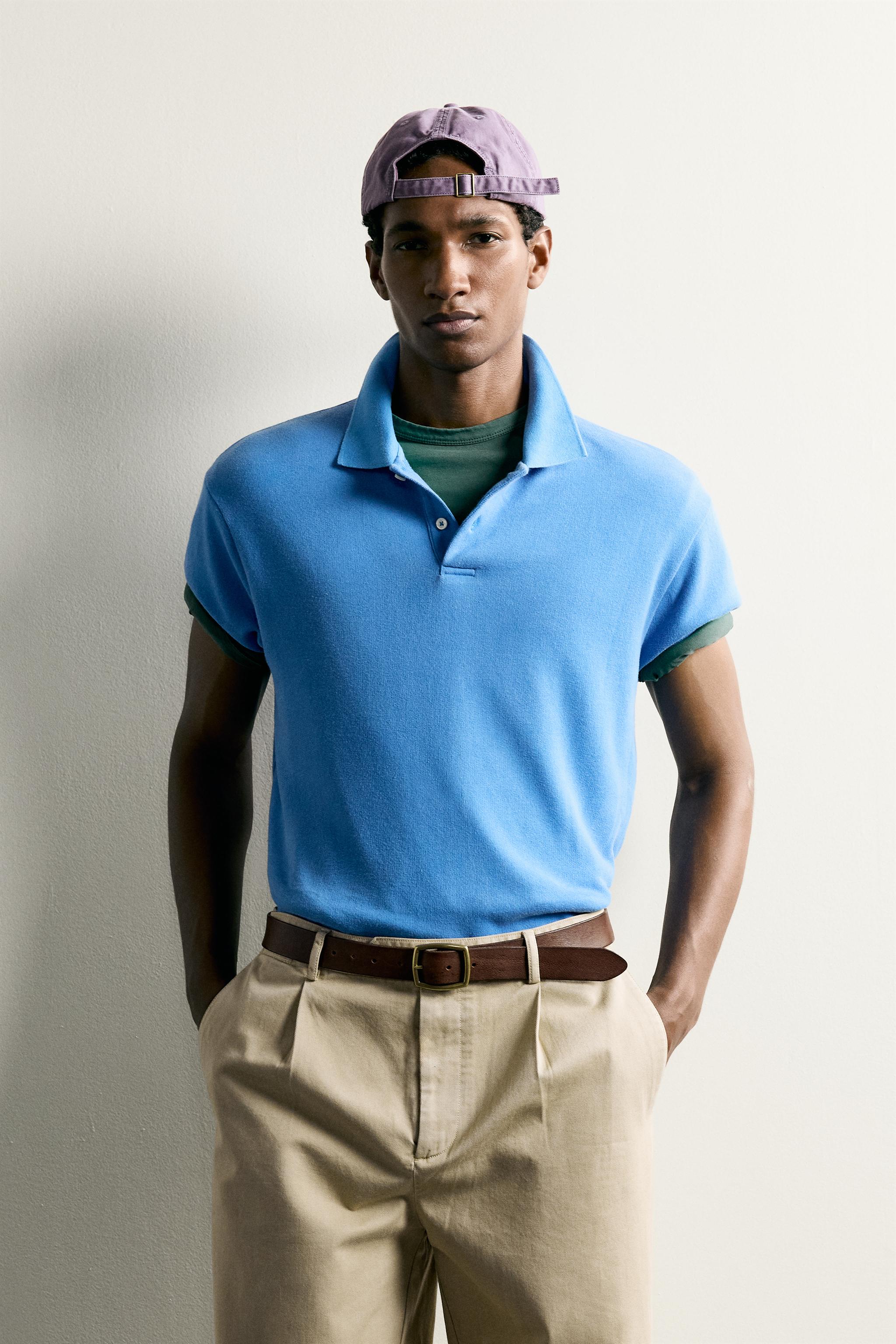 REGULAR FIT SHORT SLEEVE POLO SWEATSHIRT — Blue
