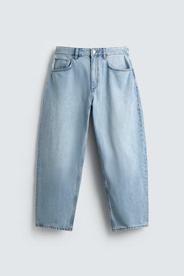 Zara TAPERED WIDE FIT JEANS - Light blue