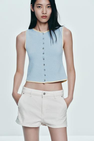 KNIT TOP WITH CONTRAST TRIMS - Blue by Zara