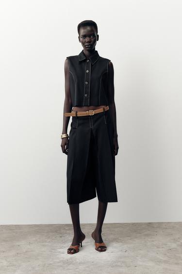 Zara BELTED LONG PLEATED SHORTS - Black