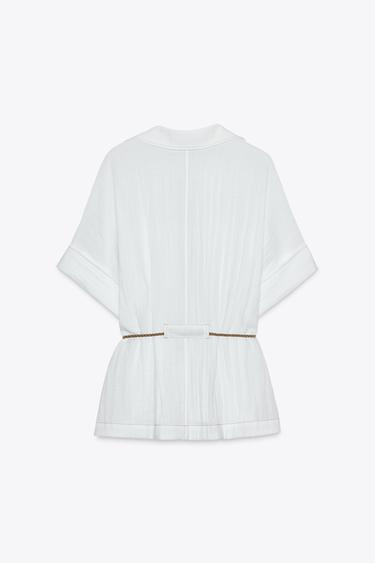 BELTED SAFARI SHIRT - Oyster-white by Zara - Image 5