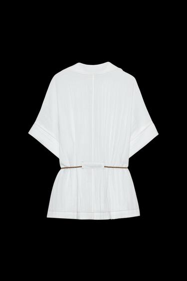 BELTED SAFARI SHIRT - Oyster-white by Zara
