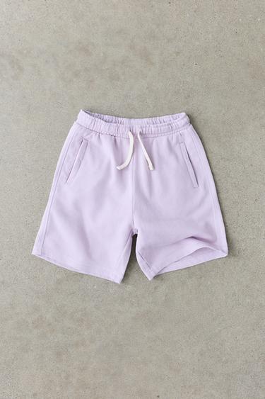 BERMUDA EN MOLLETON TEINT SUR PIÈCE AVEC LOGO - Lilas clair de Zara