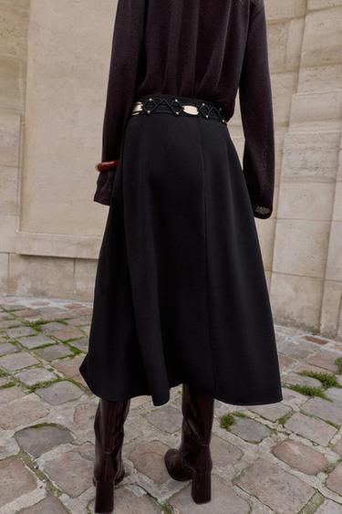 JUPE MI-LONGUE CRÊPE CAPE - Noir de Zara - Image 4