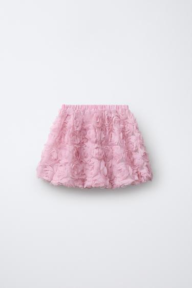 JUPE TEXTURÉE À FLEURS - Rose de Zara - Image 1