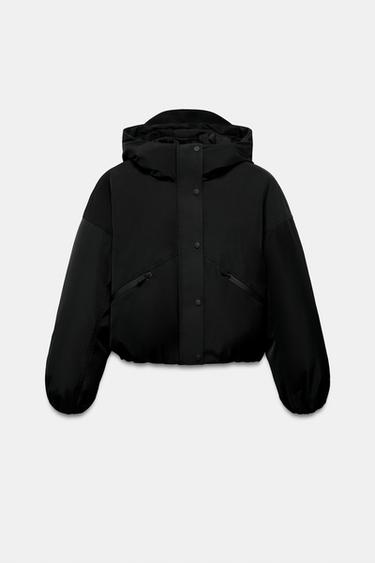 Zaras VADDERAD WINDPROOF OCH VATTENAVVISANDE JACKA - Svart