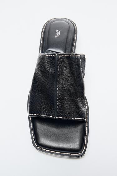 LEATHER MULE SANDALS - Black by Zara
