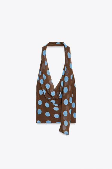 POLKA DOT HALTER TOP WITH SCARF - Brown-Blue by Zara - Image 4