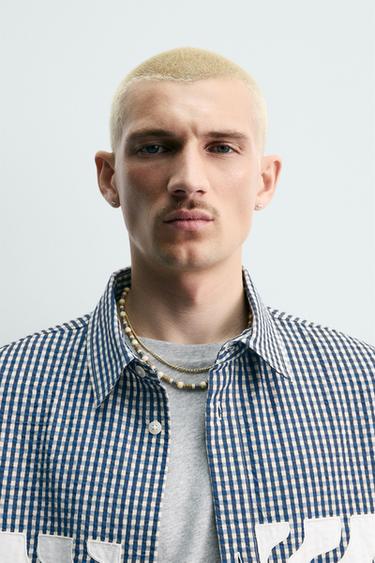 BOXY FIT SHIRT WITH CONTRAST CHECK PATCHES - Blue/White by Zara - Image 5