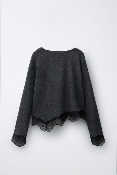 SOFT TOUCH LACE T-SHIRT - Anthracite grey by Zara