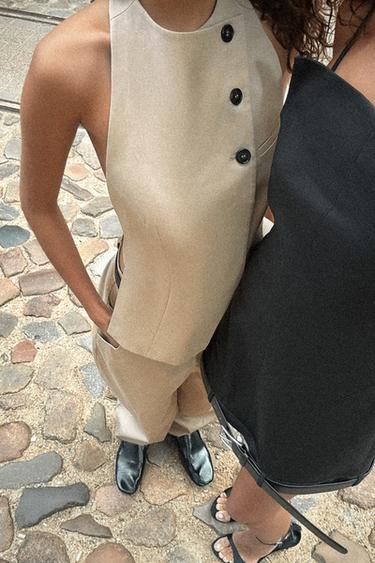 TOP STYLE GILET DOS NU - Marron clair de Zara - Image 4