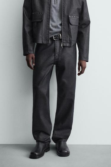 WAXED STRAIGHT-LEG JEANS - Blue by Zara