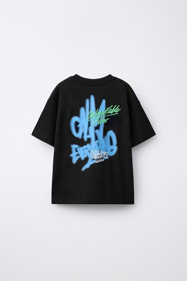 Zara 噴漆印花 T 恤 - 黑色