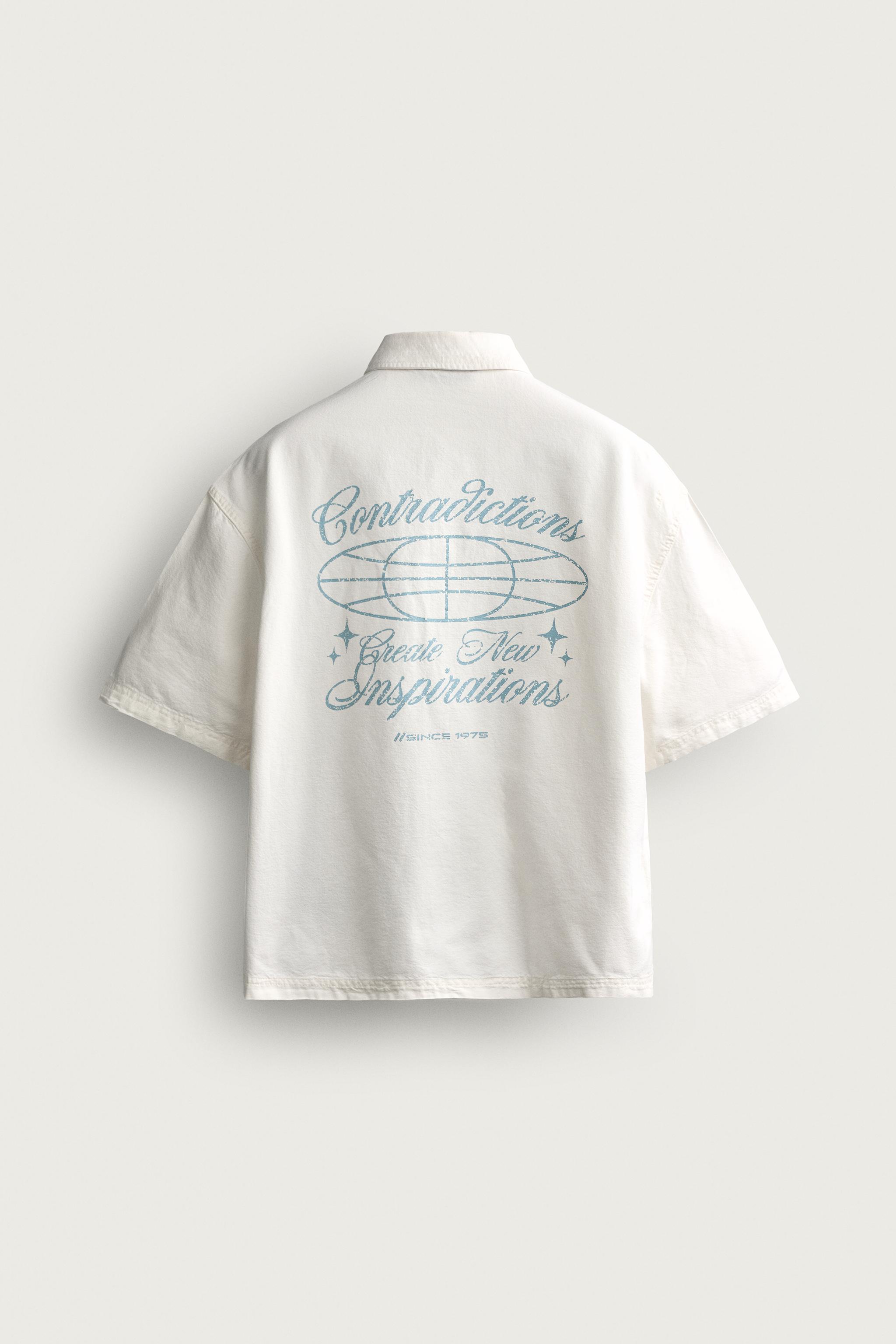 CONTRAST TEXT RELAXED FIT SHIRT — White