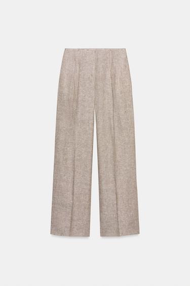 RECHTE BROEK VAN 100% LINNEN - Zand / Gemêleerd van Zara