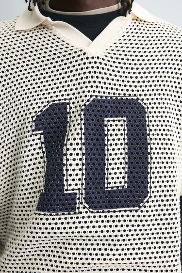 RETRO FOOTBALL OPEN-KNIT POLO SHIRT - Ecru by Zara - Image 4
