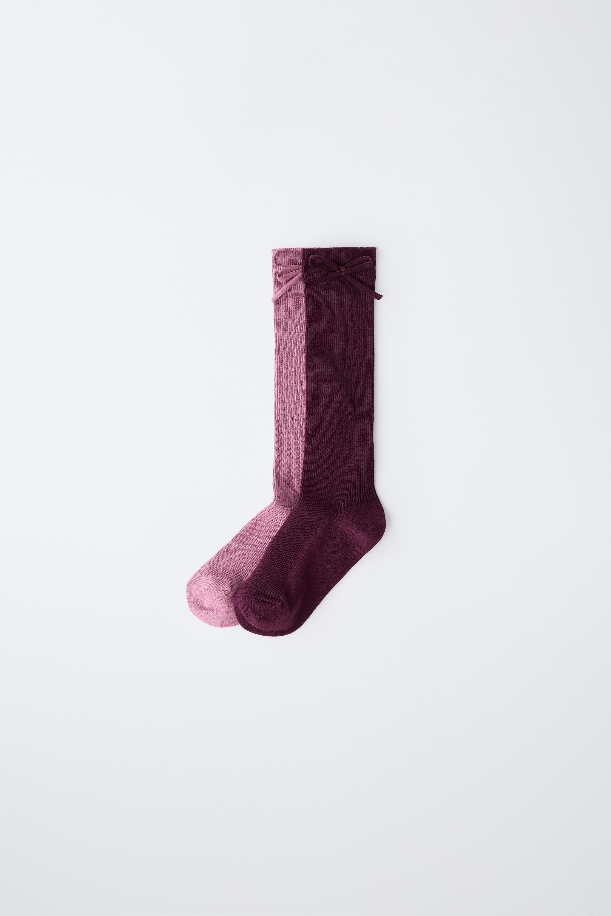 TWO-PACK BOW LONG SOCKS — Burgundy