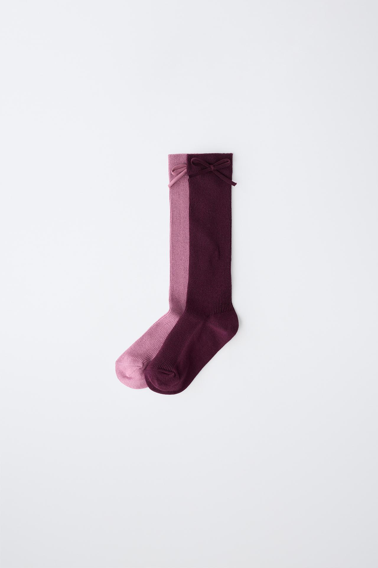 TWO-PACK BOW LONG SOCKS — Burgundy