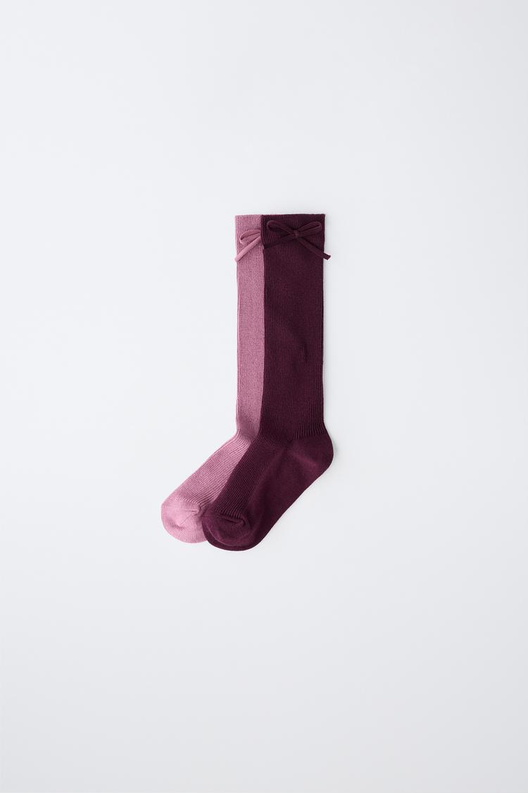 TWO-PACK BOW LONG SOCKS — Burgundy