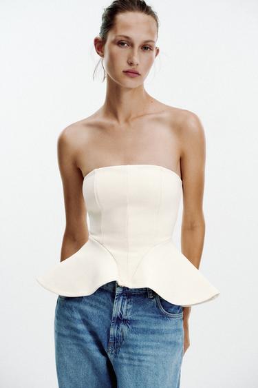 Zara INTERLOCK BANDEAU TOP - Ecru