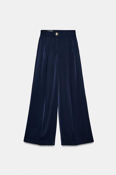 PANTALON FLUIDE SATINÉ - Bleu marine de Zara - Image 6