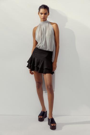 Zara RUFFLE SKORT - Black - Image 0