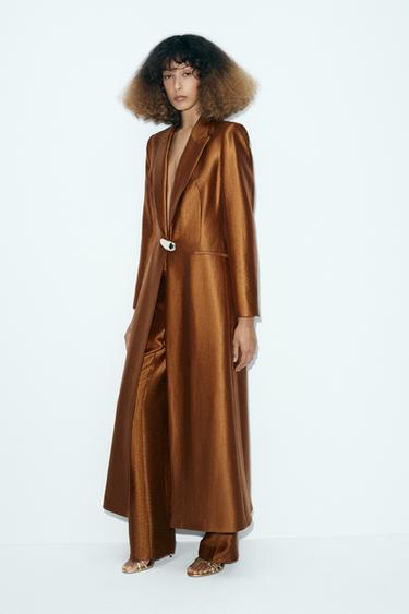 BLAZER LONGUE EN MÉLANGE DE VISCOSE AVEC DÉCOR MÉTALLIQUE - Cuivre de Zara